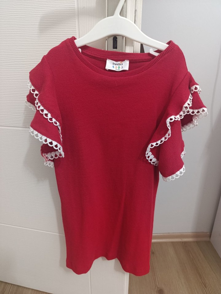 Kız Çocuk Kırmızı Fırfırlı elbise - Görsel 2