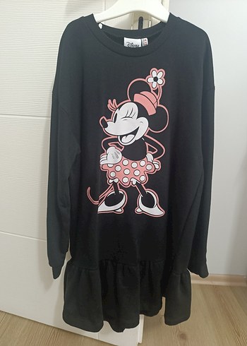 Uzun Kollu Siyah Kız Elbisesi Minnie Desenli - Görsel 3