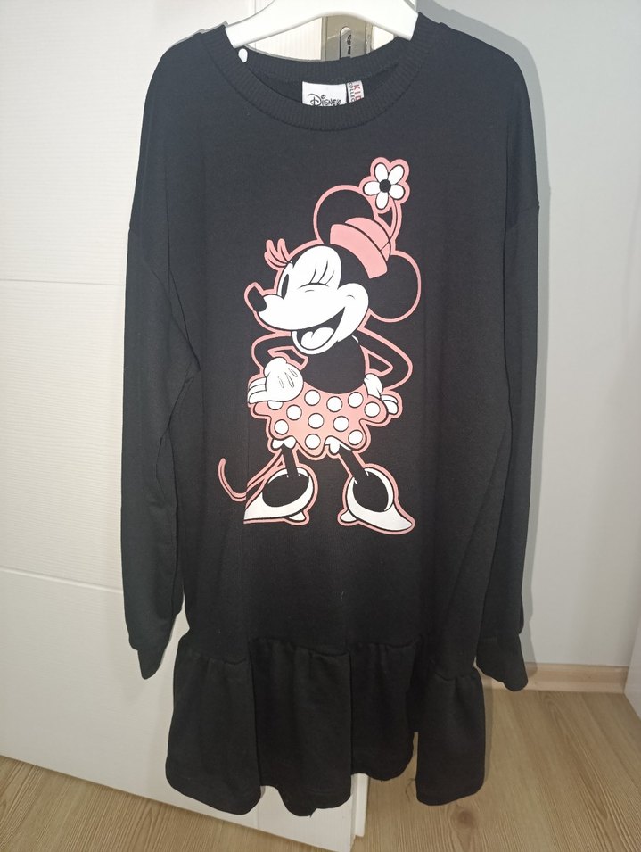 Uzun Kollu Siyah Kız Elbisesi Minnie Desenli - Görsel 4