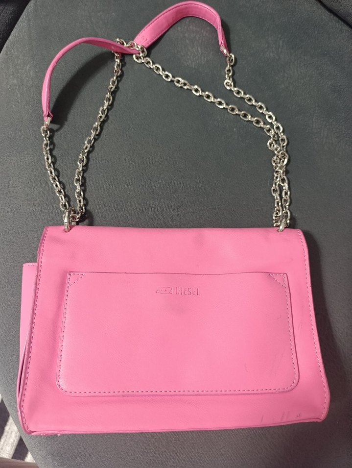 Diesel Pembe Deri Kadın Çanta Fermuarlı - Görsel 5