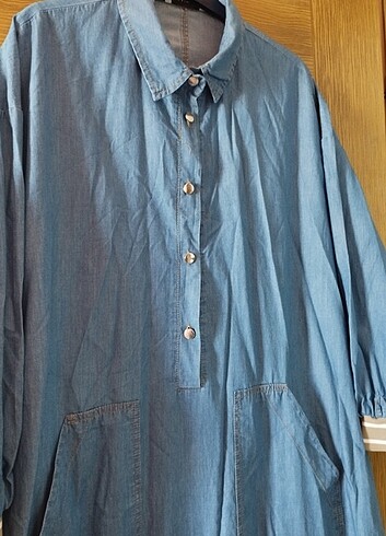 İnce kot uzun elbise iki cepli - Görsel 5