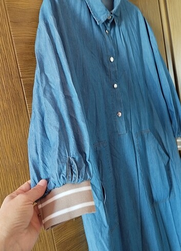 İnce kot uzun elbise iki cepli - Görsel 8