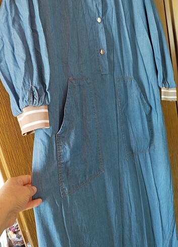 İnce kot uzun elbise iki cepli - Görsel 9