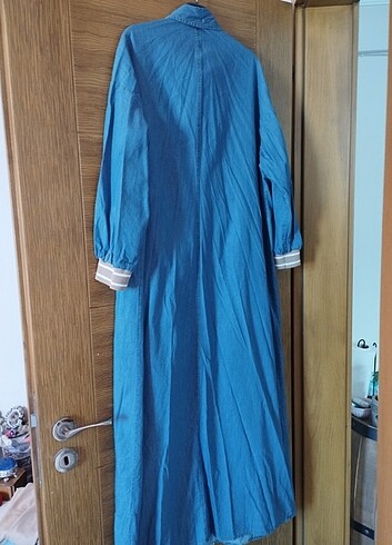 İnce kot uzun elbise iki cepli - Görsel 11