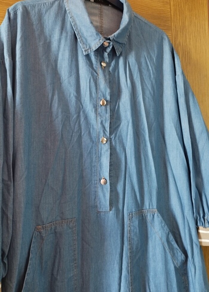 İnce kot uzun elbise iki cepli - Görsel 5