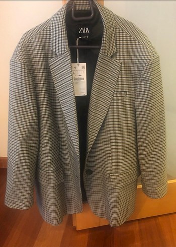Gri Ekose Desenli Kadın Blazer Ceket Zara Oversize