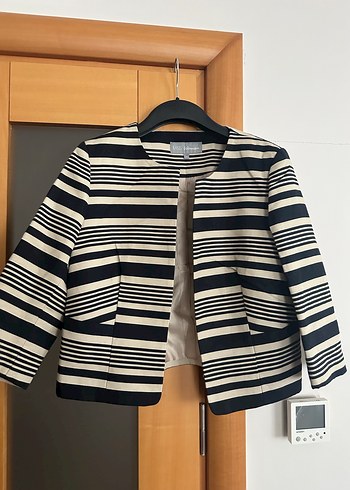 Bej Siyah Çizgili Kadın Blazer Ceket M&S