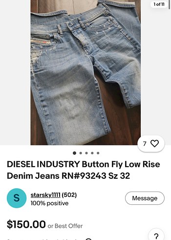 Diesel Low Rise Denim Jean