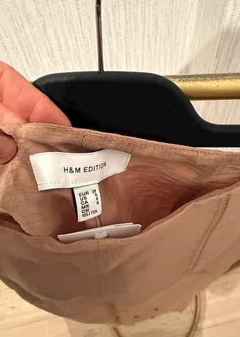 H&M Boncuk İşlemeli Bej Uzun Saten Etek - Görsel 6
