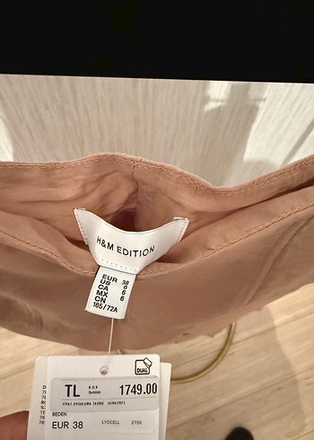 H&M Boncuk İşlemeli Bej Uzun Saten Etek - Görsel 11