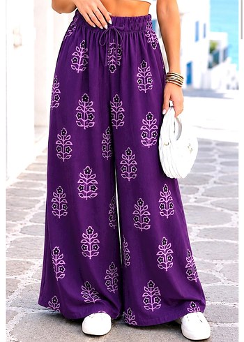 Trendyol & Milla Mor Desenli Rahat Bol Paca Pantolon