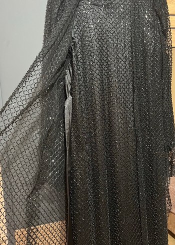 Uzun Kollu Siyah Gotik Kadın Abiye Elbise - Görsel 2