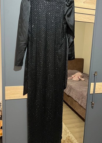 Uzun Kollu Siyah Gotik Kadın Abiye Elbise - Görsel 3