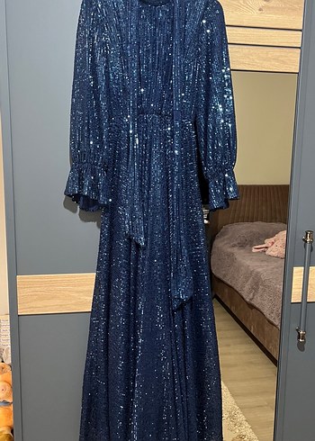 Parlak Turkuaz Uzun Abiye Elbise - Görsel 5