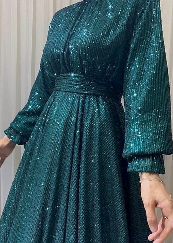 Parlak Turkuaz Uzun Abiye Elbise - Görsel 2