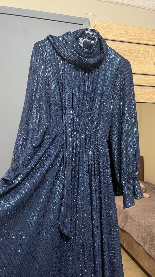 Parlak Turkuaz Uzun Abiye Elbise - Görsel 3