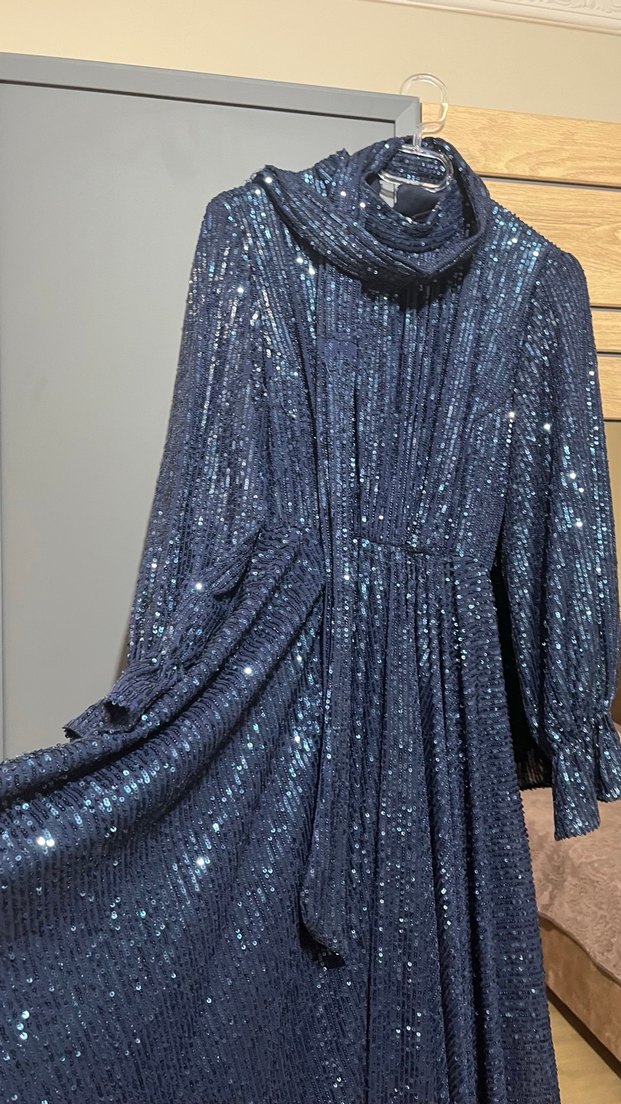 Parlak Turkuaz Uzun Abiye Elbise - Görsel 4