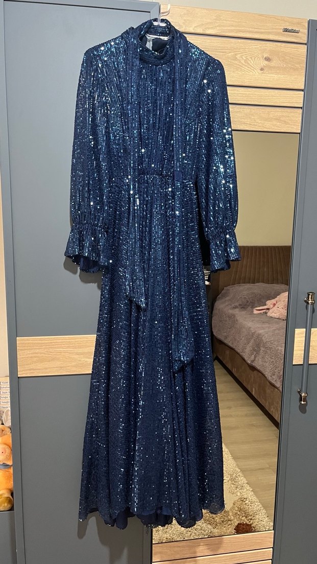 Parlak Turkuaz Uzun Abiye Elbise - Görsel 5