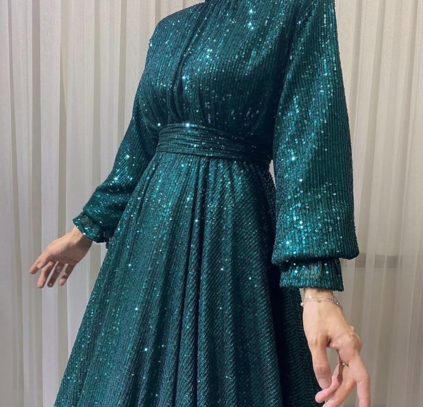 Parlak Turkuaz Uzun Abiye Elbise - Görsel 2