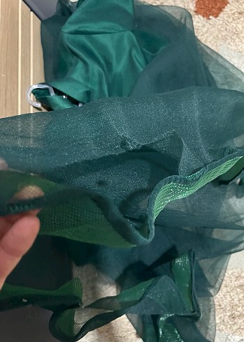 Uzun Kollu Parlak Yeşil Vintage Elbise - Görsel 4