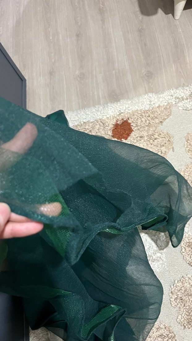 Uzun Kollu Parlak Yeşil Vintage Elbise - Görsel 3