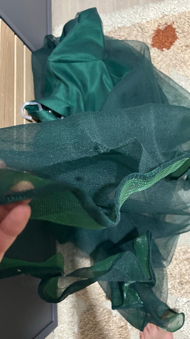 Uzun Kollu Parlak Yeşil Vintage Elbise - Görsel 4