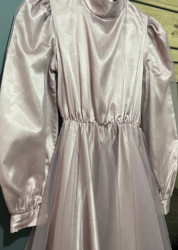 Pembe Uzun Kollu Drapeli Abiye Elbise - Görsel 2