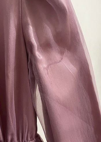 Pembe Uzun Kollu Drapeli Abiye Elbise - Görsel 3