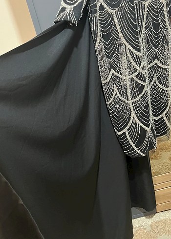 Uzun Siyah Drapeli Gotik Kadın Abiye Elbise - Görsel 3