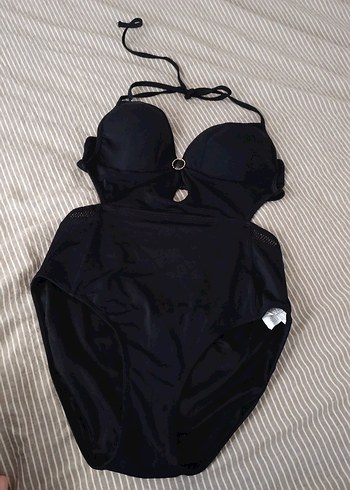 Siyah Goth Tarzı Tokalı Kadın Mayo - Görsel 2