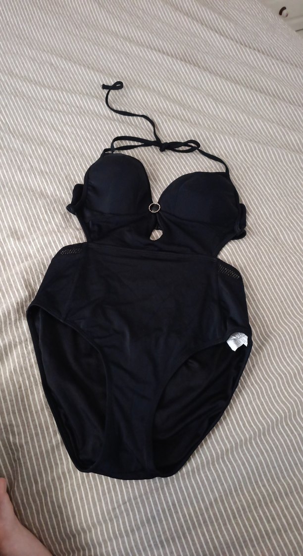 Siyah Goth Tarzı Tokalı Kadın Mayo - Görsel 2