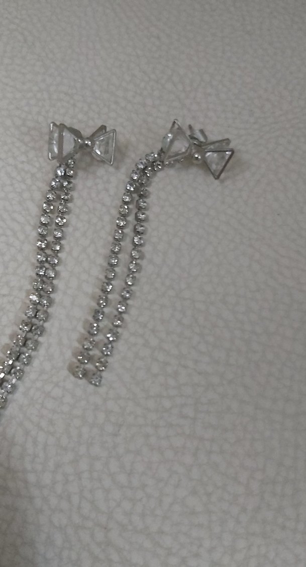 Uzun Gri Payetli Vintage Küpeler - Görsel 3