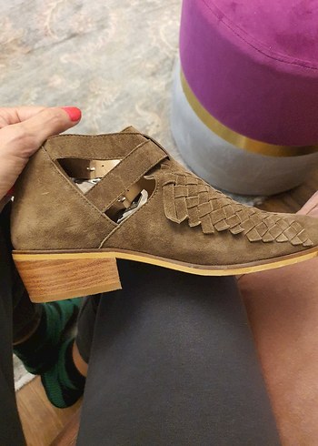 Bej Süet Tokalı Bohem Kadın Bot - Görsel 5