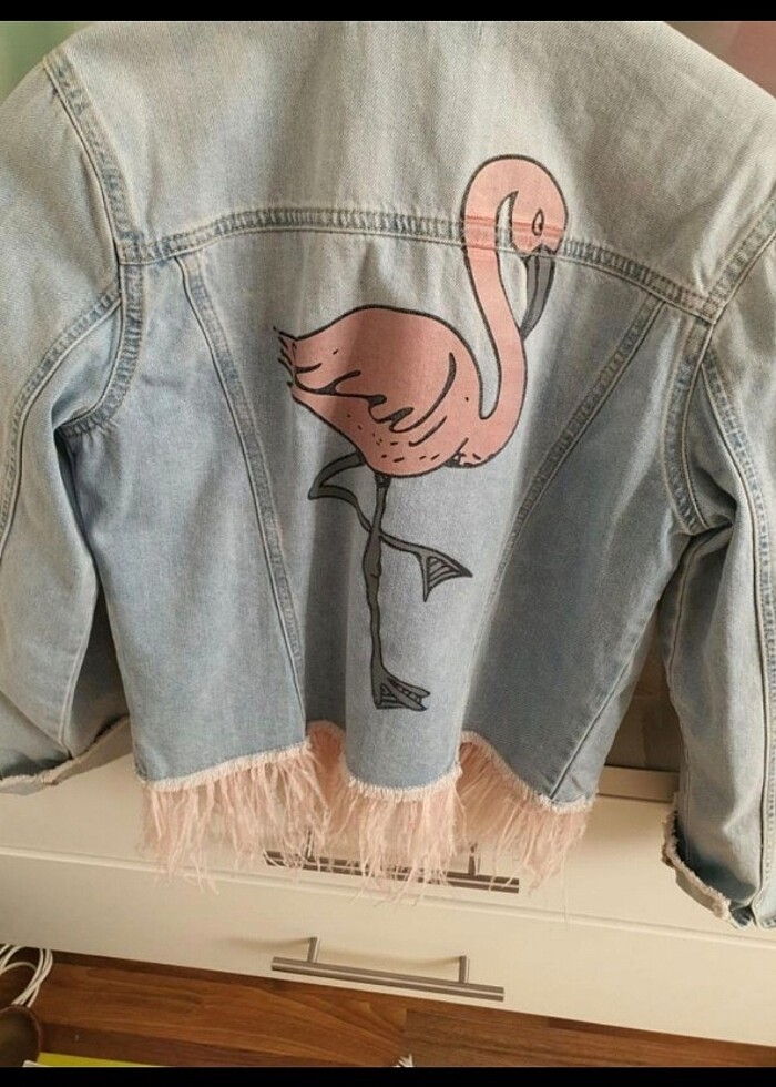 Tüy detaylı kot ceket - Görsel 5