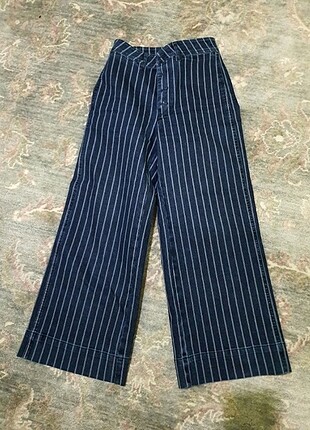 Bol paça çizgili kot - Görsel 3