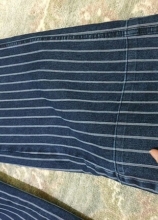 Bol paça çizgili kot - Görsel 5