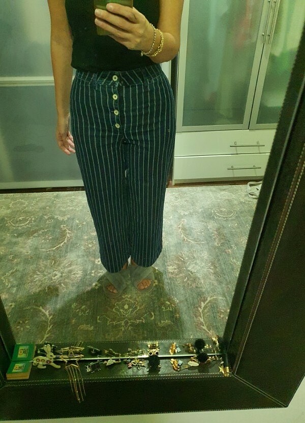 Bol paça çizgili kot - Görsel 2