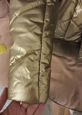 Bej Parlak Kadın Ceket Kürklü - Görsel 5