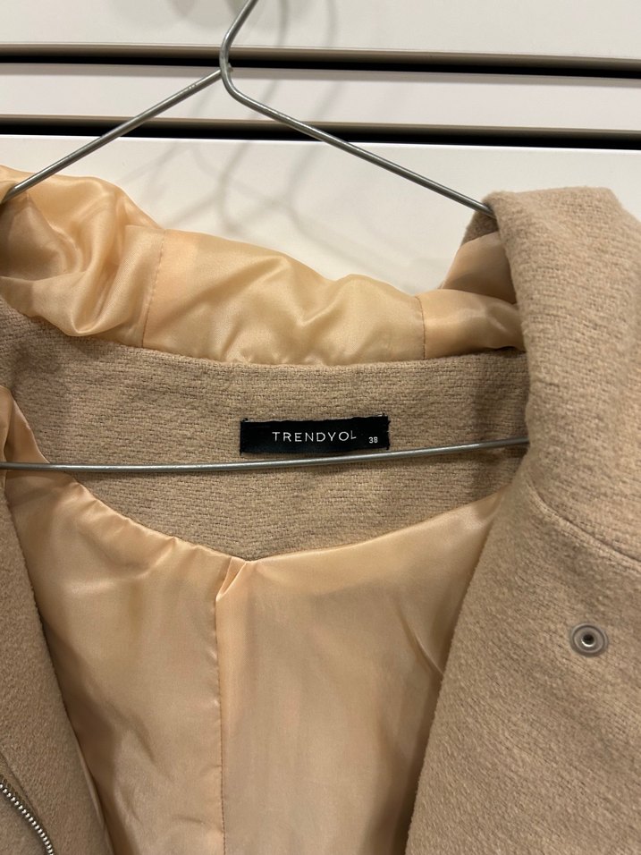 Bej Midi Mevsimlik Kaban Düğmeli Rahat Hamile Kesim - Görsel 3