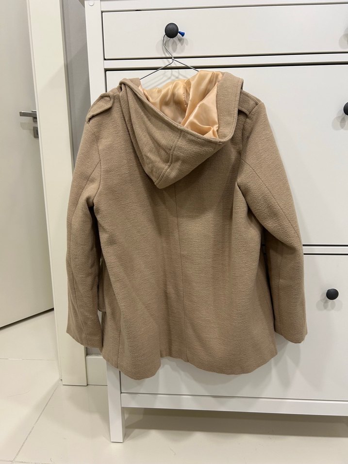 Bej Midi Mevsimlik Kaban Düğmeli Rahat Hamile Kesim - Görsel 4