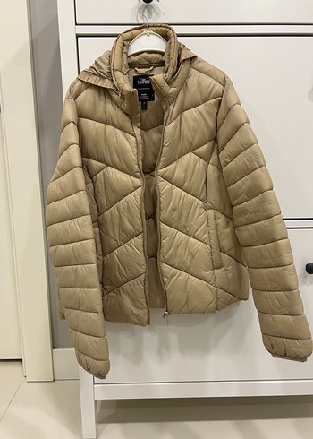 m Beden Mavi Jeans Bej Kadın Midi Mont Fermuarlı