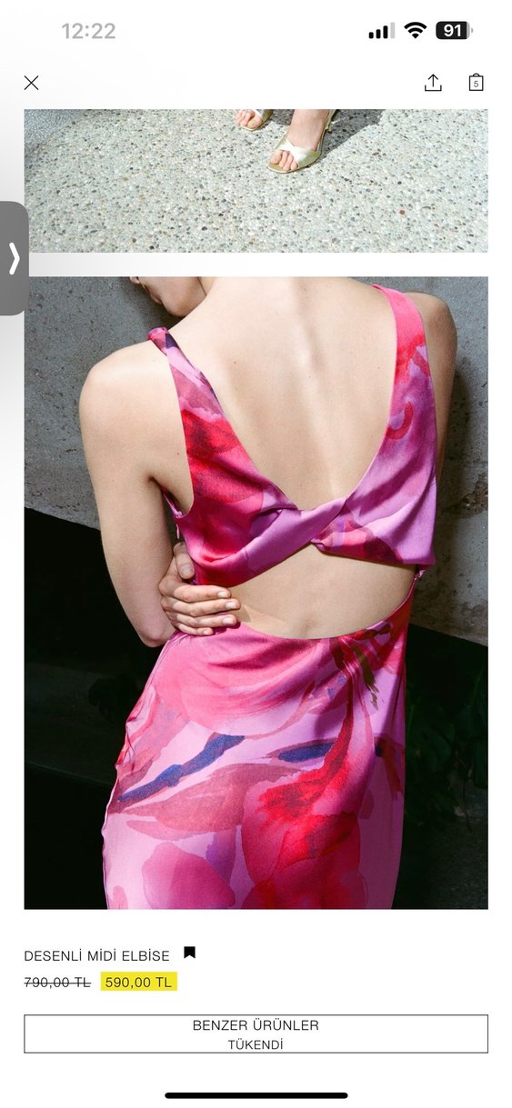 Zara Saten Yüzeyli V Yakalı Uzun Elbise - Görsel 3