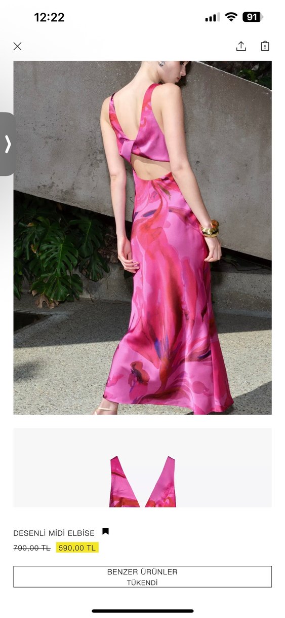 Zara Saten Yüzeyli V Yakalı Uzun Elbise - Görsel 4