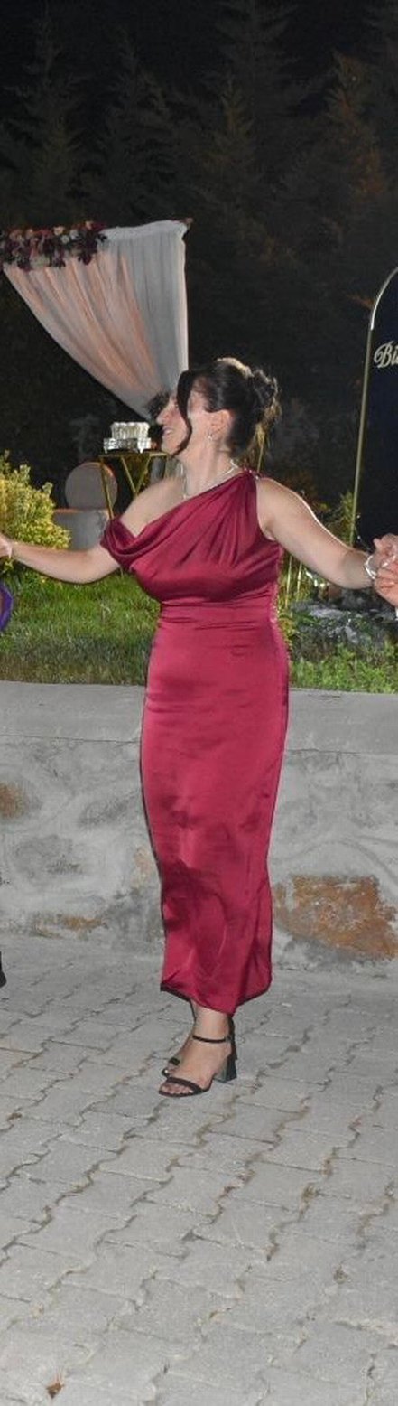 Bordo Drapeli Elbise - Görsel 3