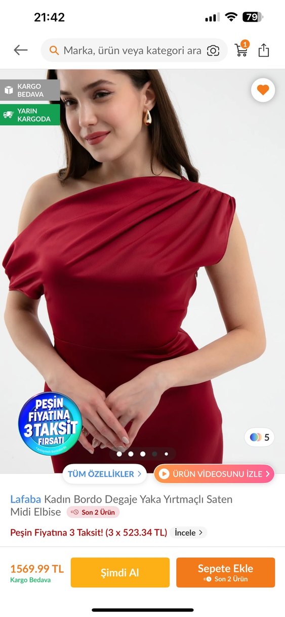 Bordo Drapeli Elbise - Görsel 2