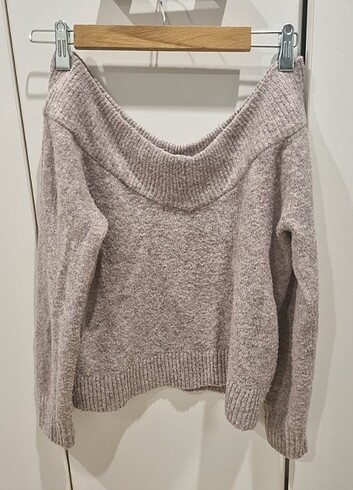 H&M kayık yaka lila renk kazak