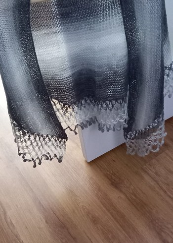 Gri Dantel Detaylı Kadın Triko Şal - Görsel 2