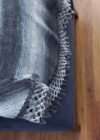 Gri Dantel Detaylı Kadın Triko Şal - Görsel 3