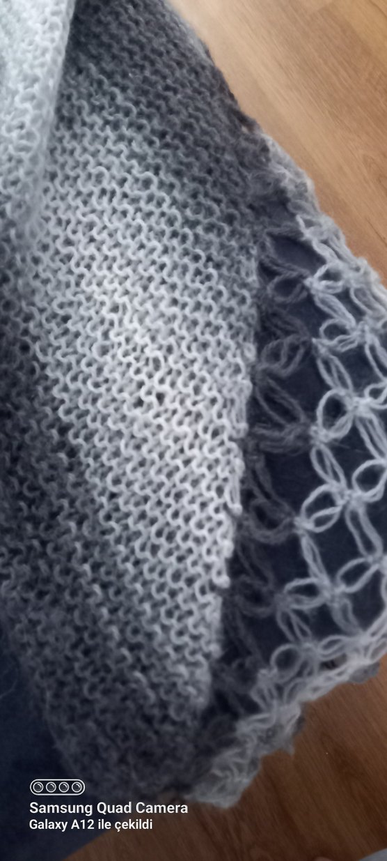 Gri Dantel Detaylı Kadın Triko Şal - Görsel 4