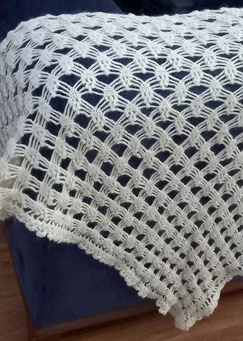 Kadın Beyaz Örgü Dantel Detaylı Şal - Görsel 3